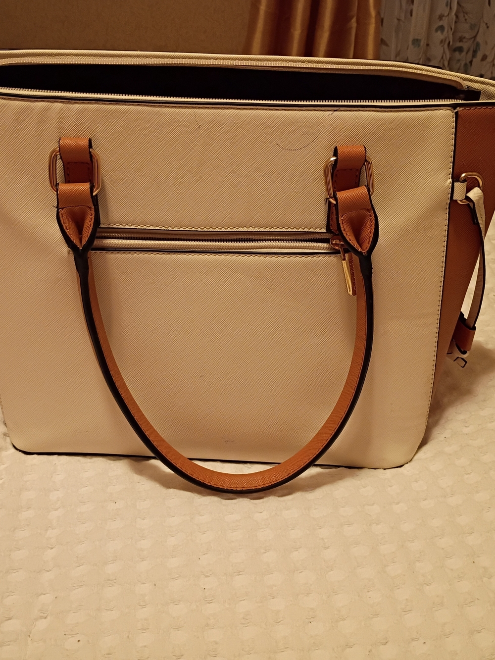 Montana West Cream and Tan Tote Set with Matching Wallet and Strap - Picture 3 of 6